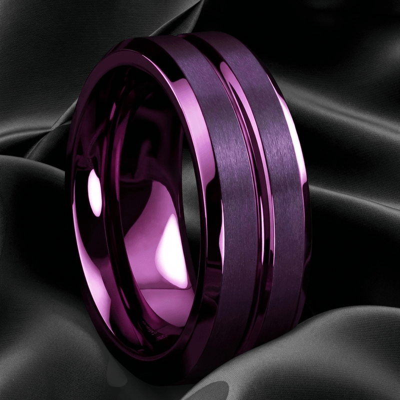 Stylish Purple Double-Groove Tungsten Ring